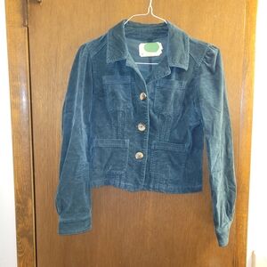 Anthropologie Corduroy Jacket Womens Cropped Blazer Coat Hunter Green Sz XS